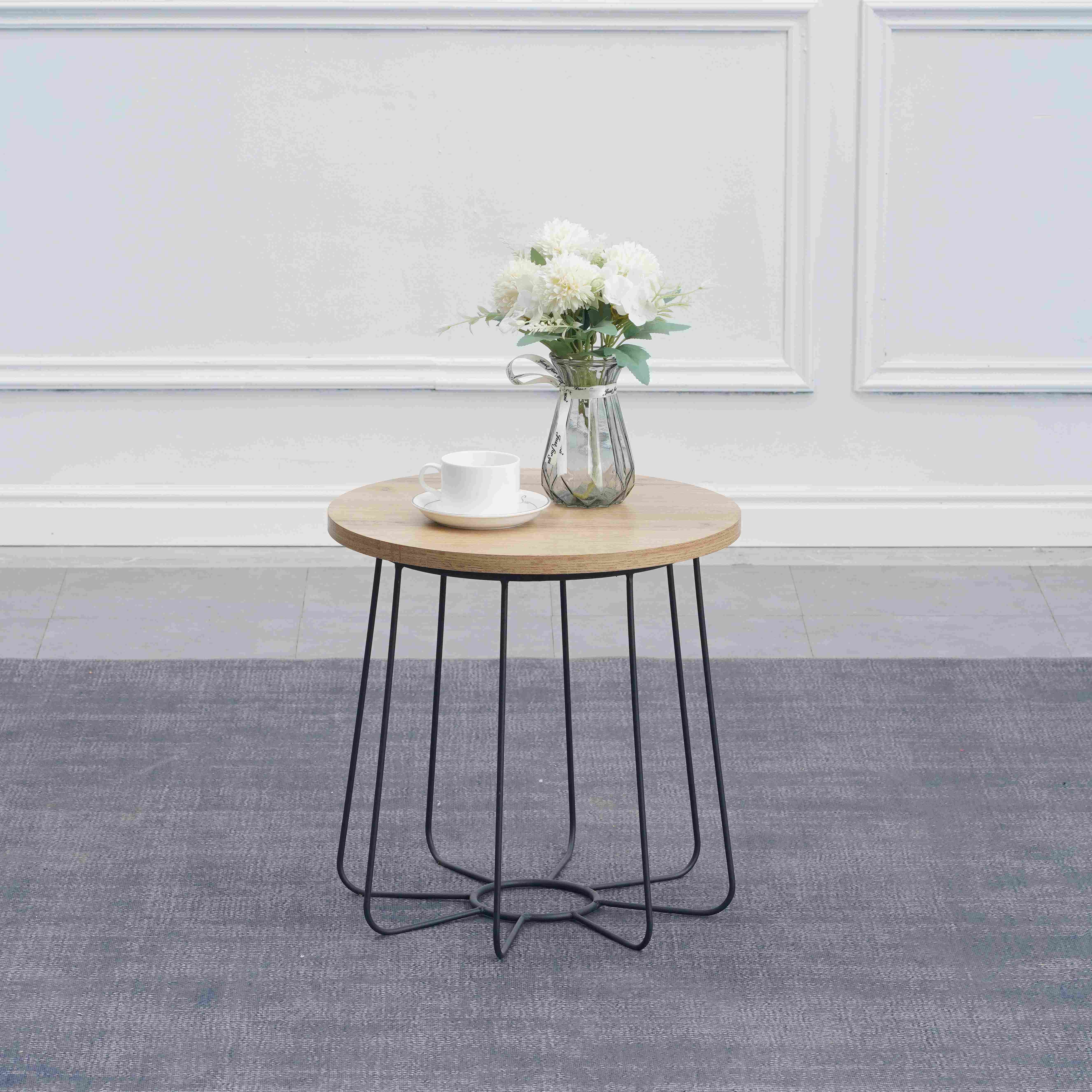 TL-22ED03 Современный приставной столик с железной рамой и дизайном из МДФ для современных жилых помещений