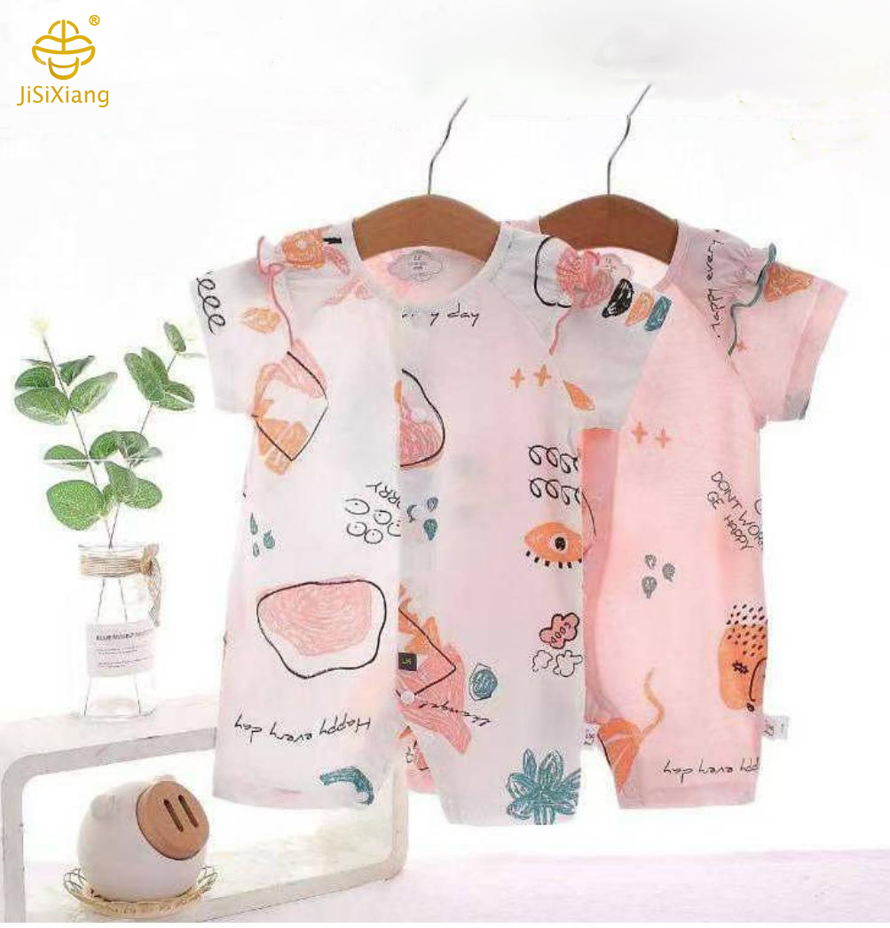 귀여운 만화 인쇄 아기 쇼트 슬리브 점프 슈트