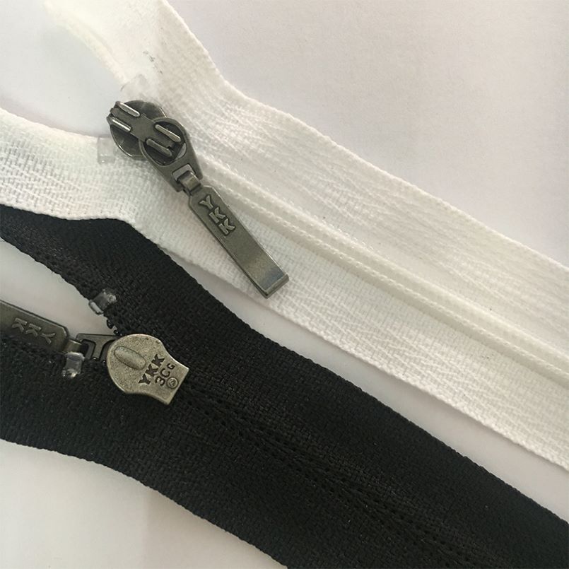 White or black nylon zippers