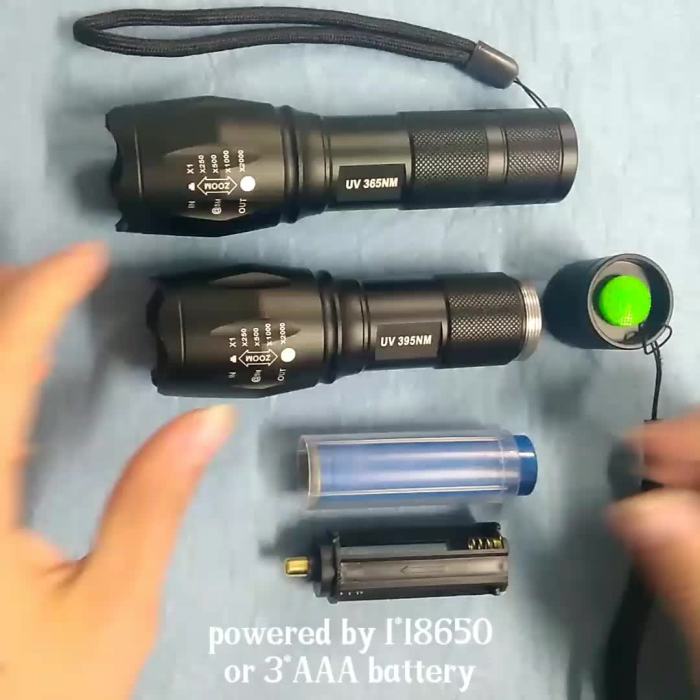 Handheld Zoomable Black Light Flashlights 18650 Battery or 3 AAA Battery 365nm 395nm UV LED Flashlight1