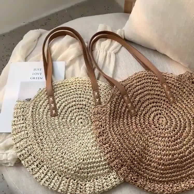 Natural Chic Handbags Woven Round Handle Women Summer Crochet Summer Beach Bag1