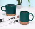 Matte Black Ceramic Mug with Lid and Cork Bottom1
