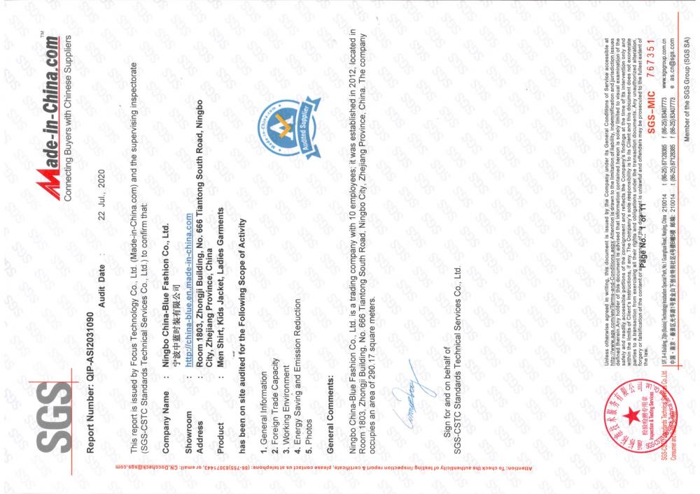 Audited supplier certificate