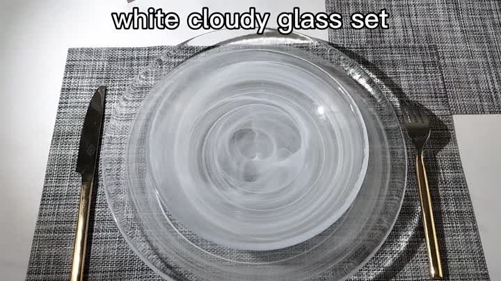 White Cloudy Glass Plate Serving Dish Tableware