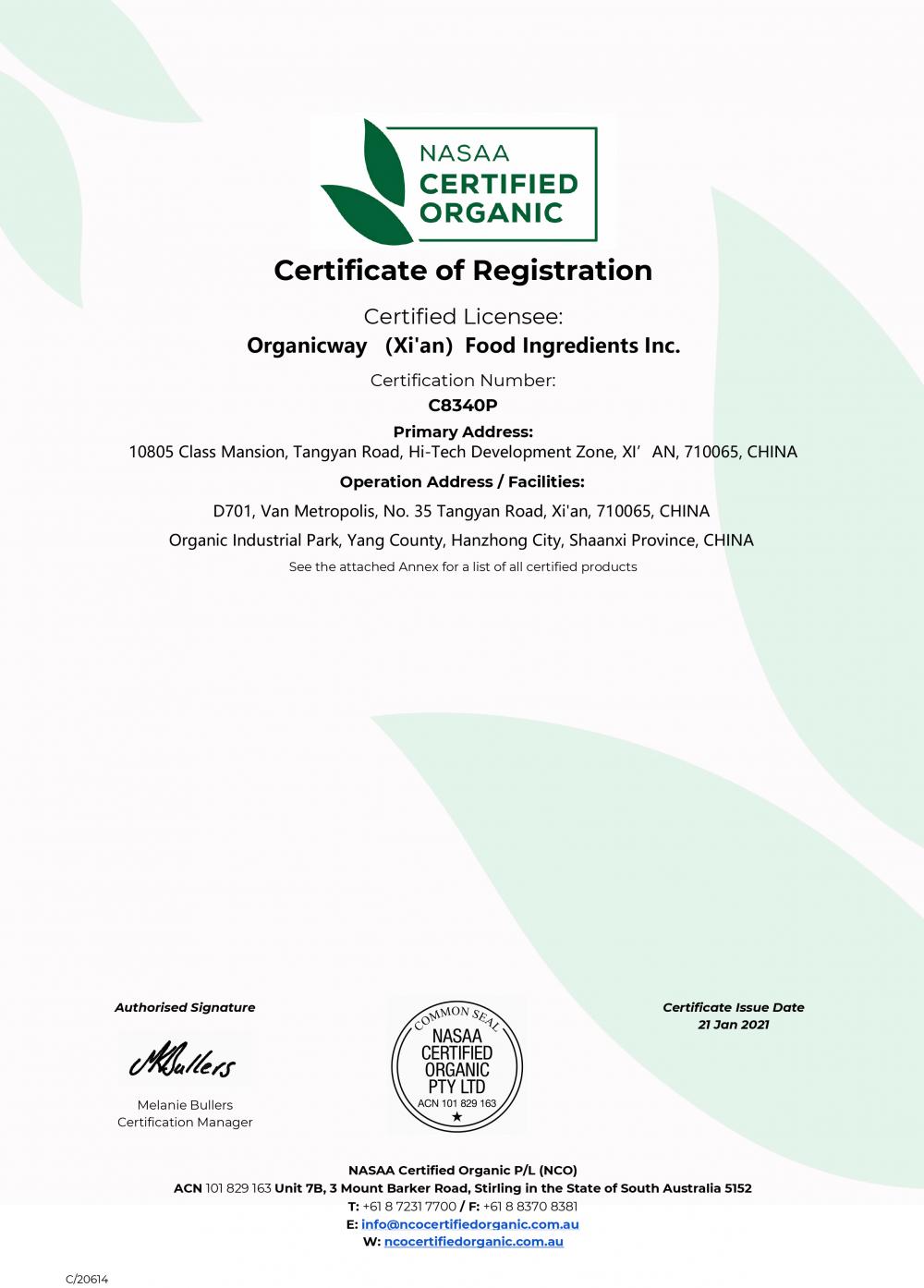 Organic certificate