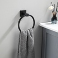 Black Self-Adhesive Wall-Mounted Bathroom Towel Rack and Ring Holder1