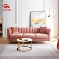 Modern Pink Velvet Three-Seater Sofa with Metal Legs1