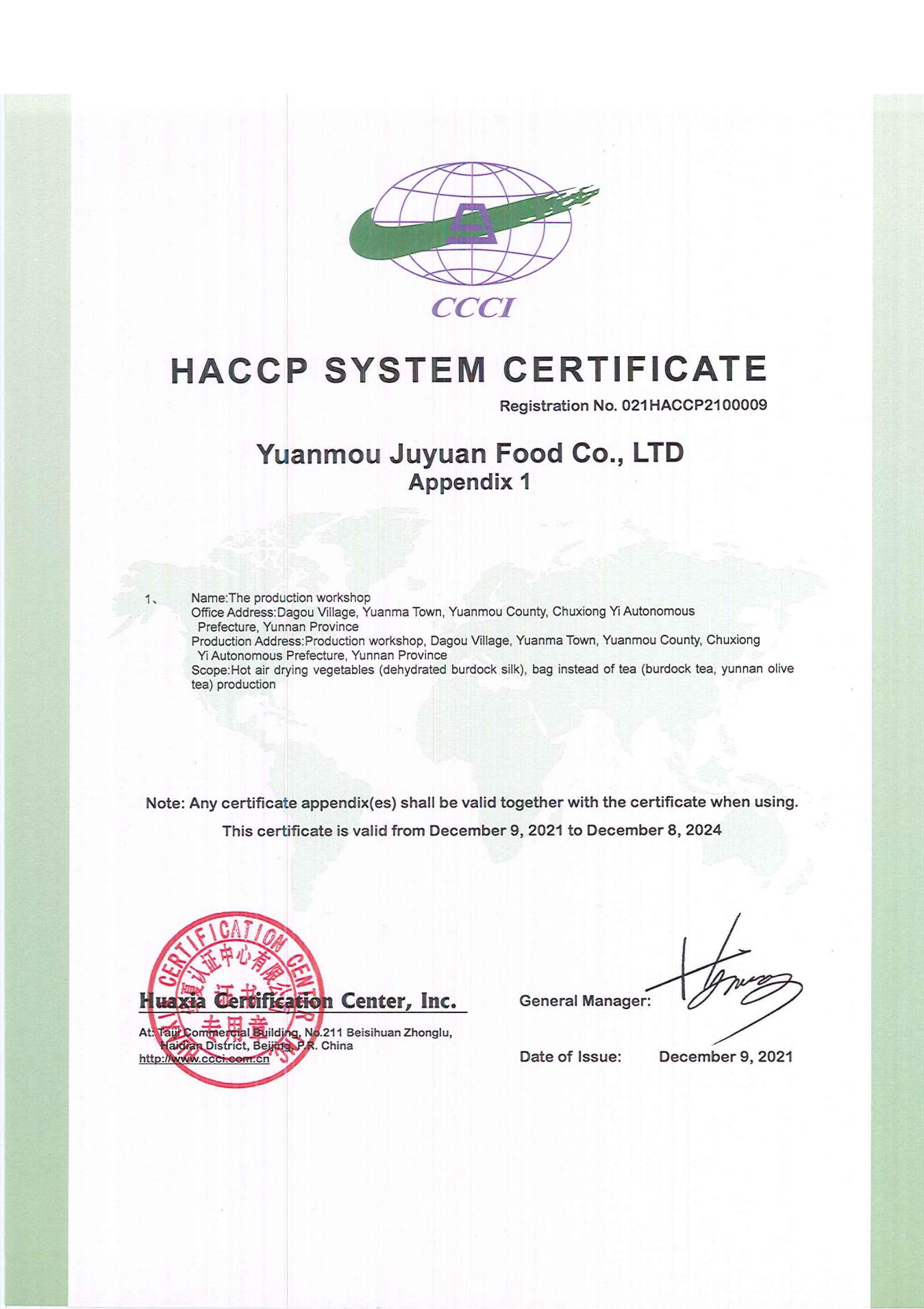 HACCP Hazard Analysis and Critical Control Point Certification Certificate_3