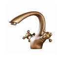 Deck Mounted Dual Handle Gooseneck Antique Bronze Faucet Tap1
