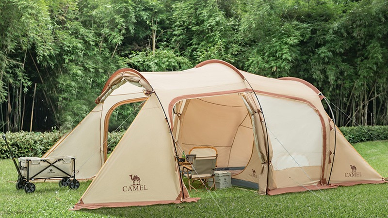 Camel 5-8 People Orion Tunnel Corte de túnel One Dormitorio Una sala de estar impermeable Tienda de glamping1