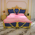 European Double Bed with American Genuine Leather and Carved Villa Lantern Design1