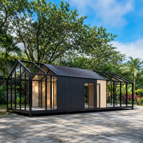 Casa de vidrio con estructura de acero prefabricada: solución comercial en Malasia