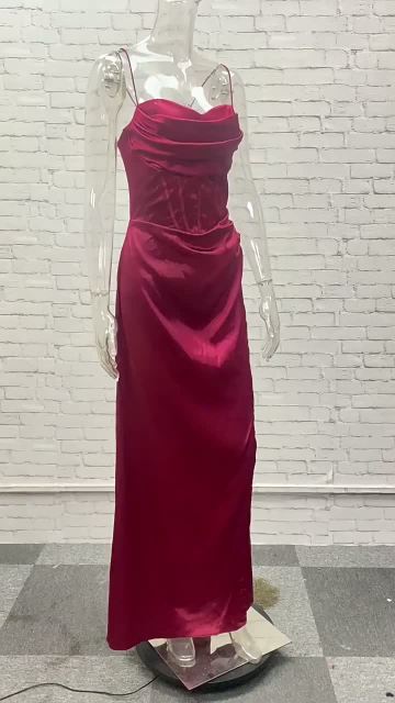 High-waist slit long dress, fitted gown