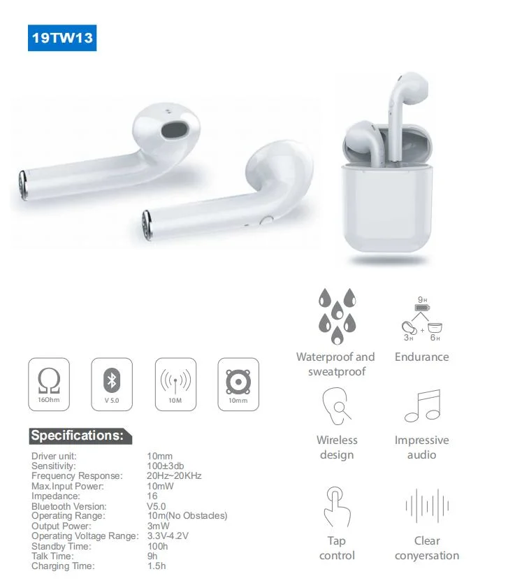 American Style True Wireless Bluetooth on-Ear Earbuds Lighting Charging