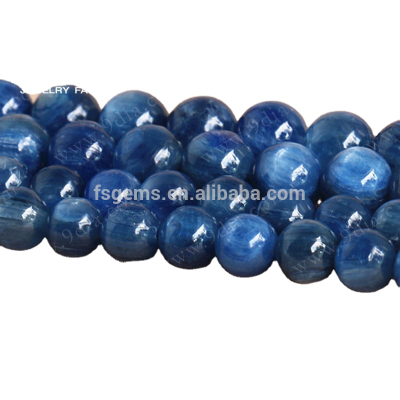 Preço da fábrica azul natural cianita gem stone polida redonda miçangas de pedra alta qualidade para colar de pulseira1