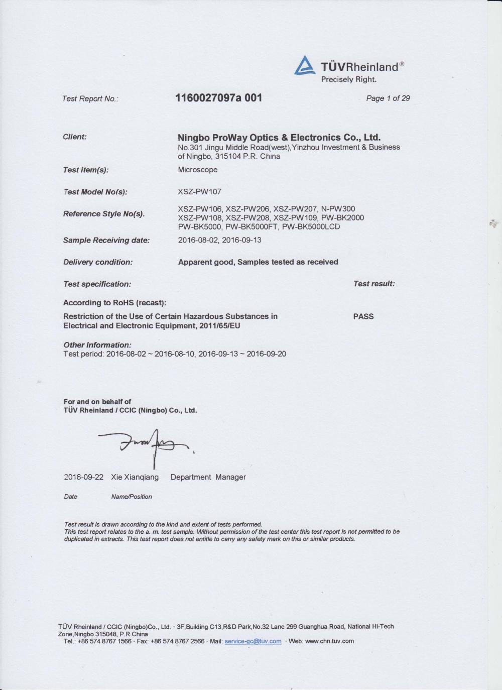 Page 1 of RoHS Testing Report