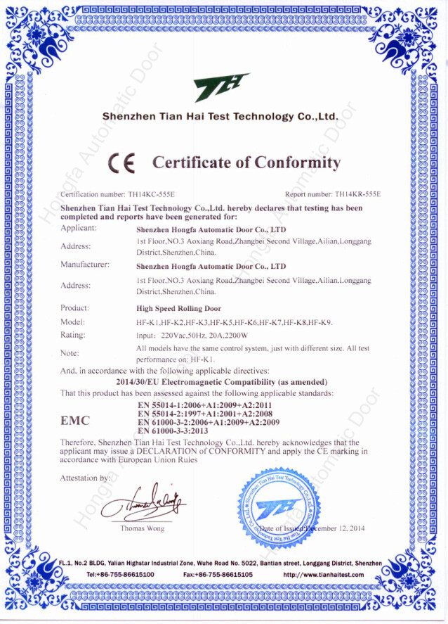 CE Certification - EMC(High Speed Door)