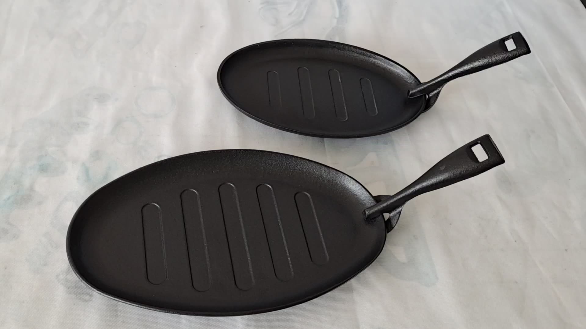 Cast iron oval sizzling plate non-stick steak pan with removable handle1