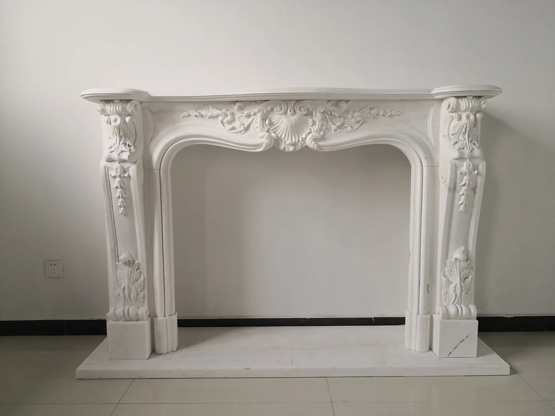 Marble Carved French Style Fireplace Mantel