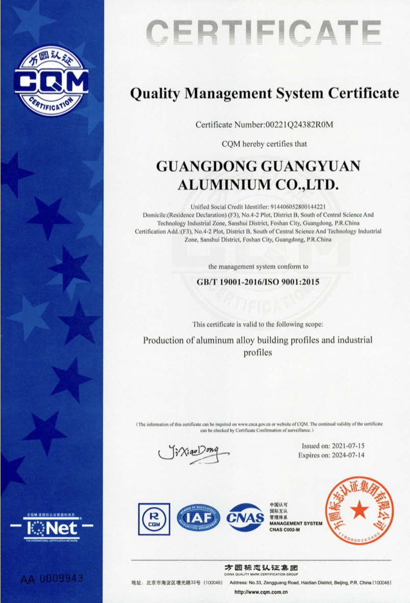 Quality Management System Certificate