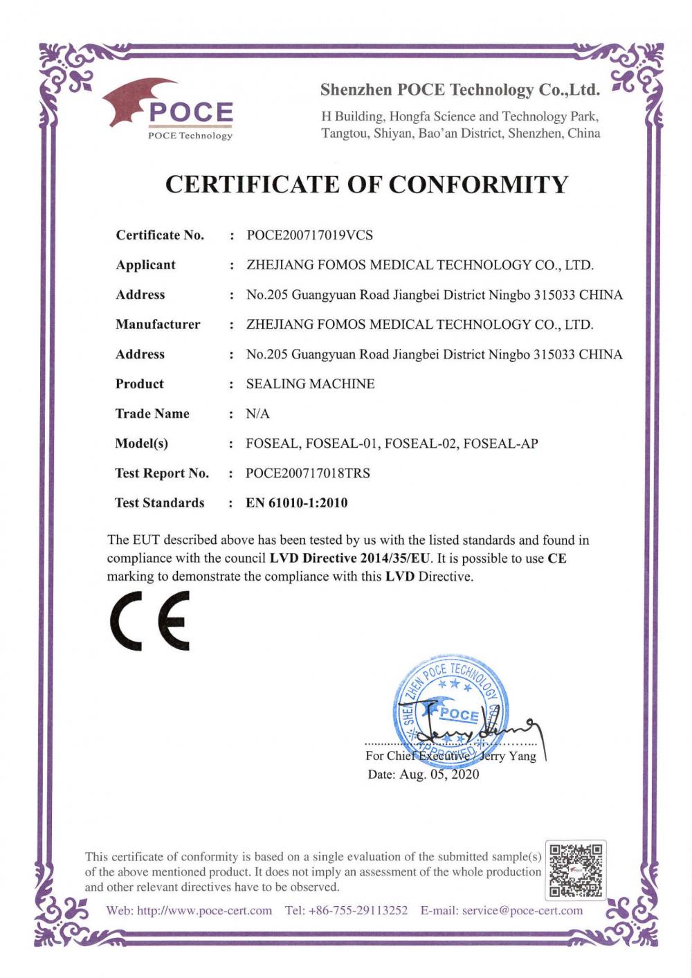 CERTIFICATE OF CONFORMITY