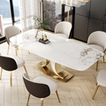 Italie Morris Wood Top Luxury 6 sièges Jambes en acier inoxydable Double table à manger piédestal 1