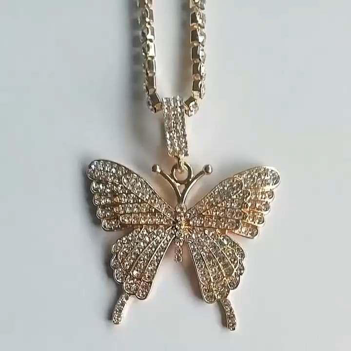 Bling Big Colar Jewelry Gift Pingents Pingents Women Women Wholesale Silver Butterfly Rhinestone Colar com pingente de borboleta1