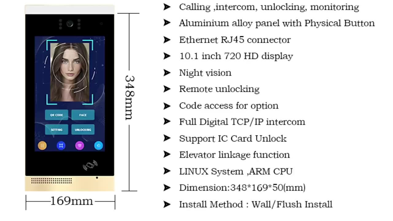 Waterproof IP65 Wifi Intercom Color Golden Full Touch 8 Inch Screen Wired Video Door Bell Power Sppuly1