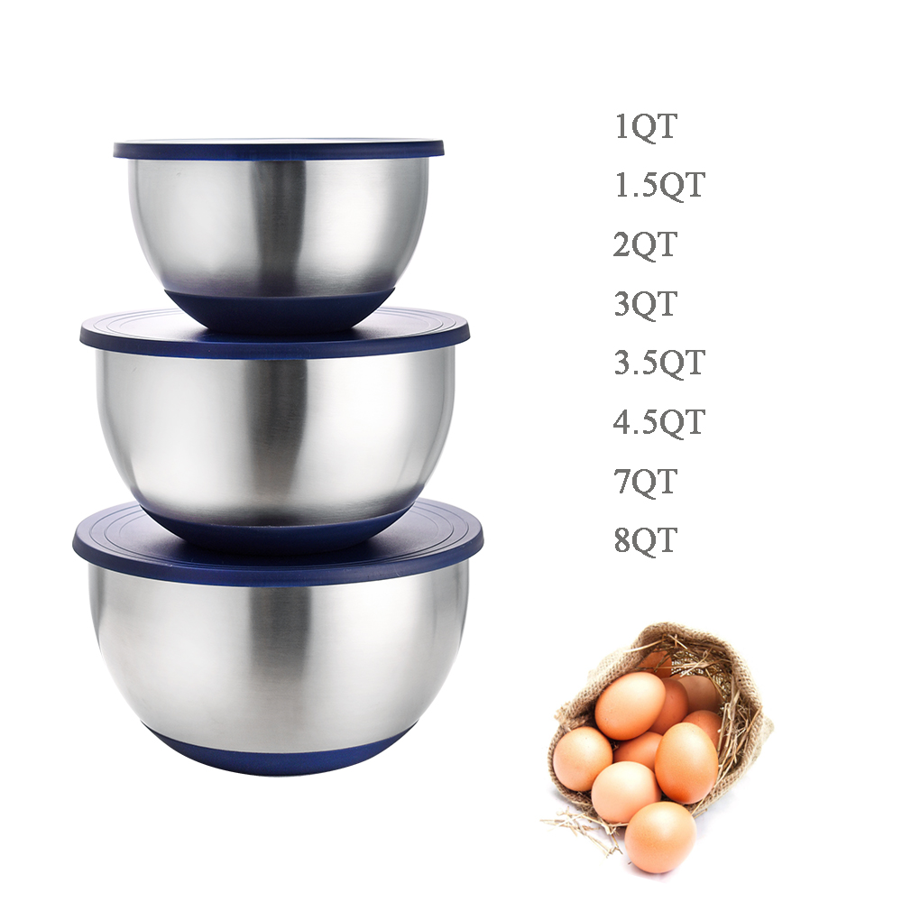 Stainless steel airtight lid mixing bowl set non-slip