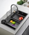 Modern Black Stainless Steel Undermount Farmhouse Waterfall Smart Kitchen Sink1