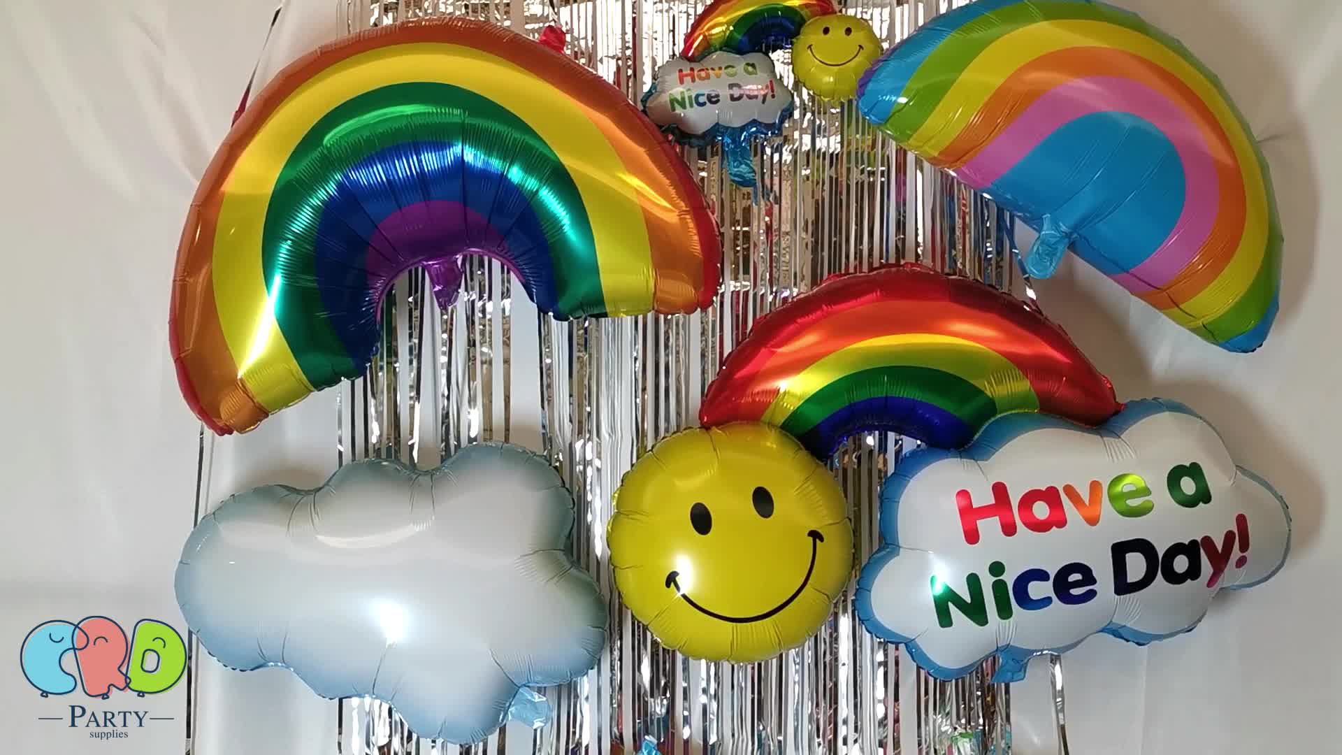 ΠΡΟΒΛΗΜΑ ΠΡΟΒΛΗΜΑΤΑ Χαριτωμένο χαμόγελο πρόσωπο φύλλο ουράνιου τόξου παστέλ Mylar Rainbow Clouds Balloons για πάρτι για πάρτι πάρτι