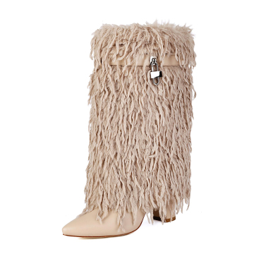 Women Fold Over Faux Fur Mid Calf Boots