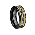 8MM Tungsten Carbide Hammered Polished Faceted Edge Wedding Band with Gold Foil and Black Dinosaur Inlay for Men1