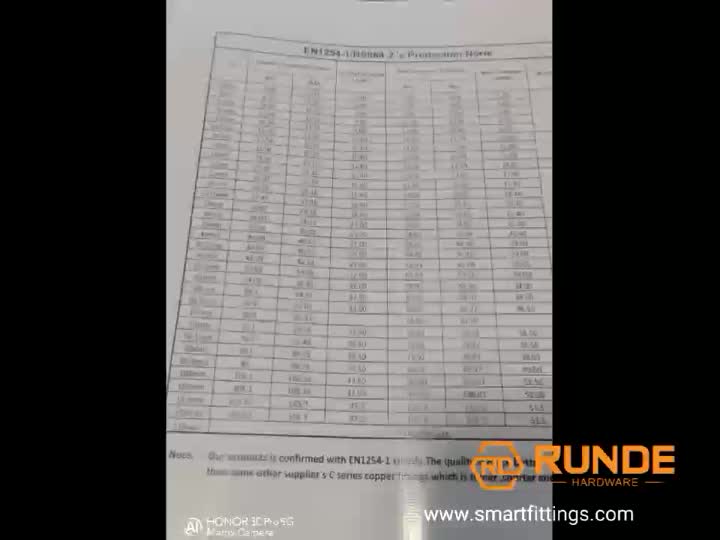 drawing of copper fittings EN1254 & ASME B16.22