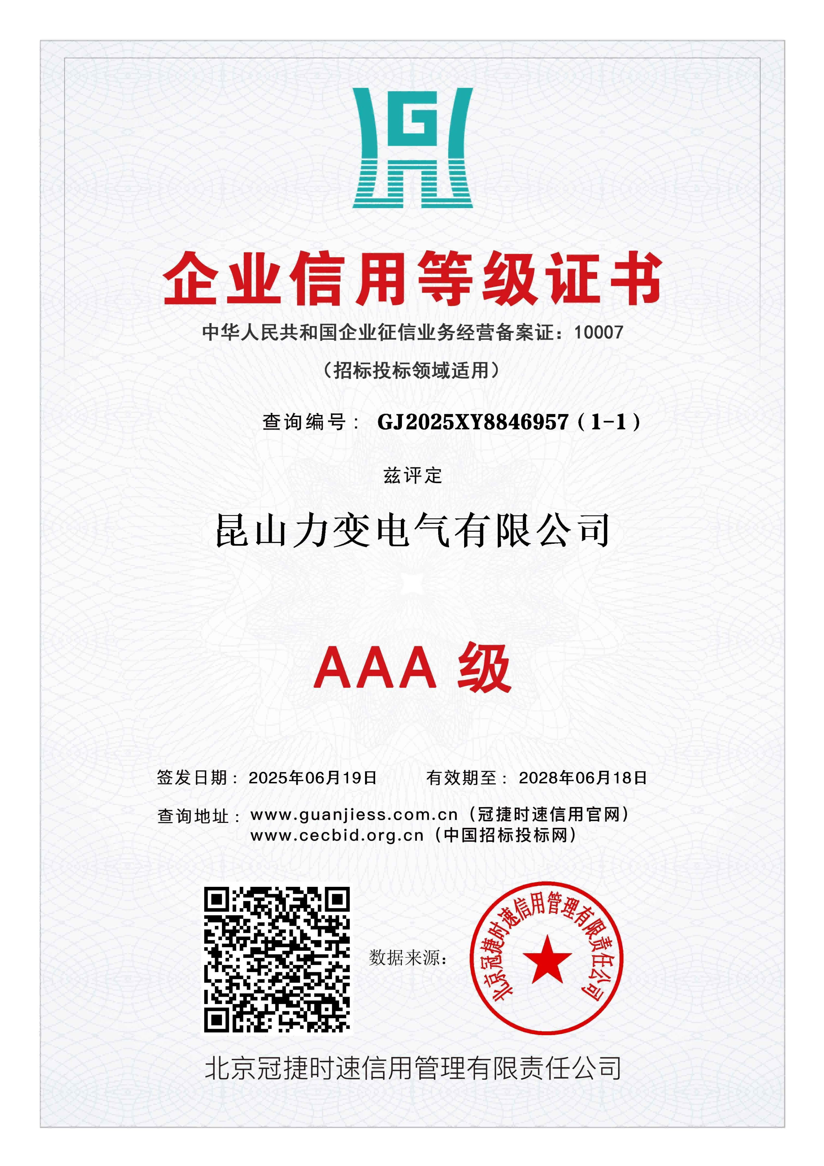 Enterprise Credit Rating Certificate