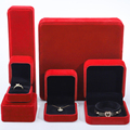Hanhong Custom Großhandel Halskette Ohrringe Armband Schmuck Verpackung Box Dunkelrot Red Samt Ring Juwely Box1