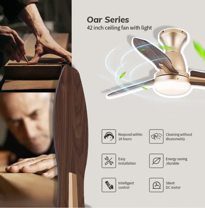 Потолочный вентилятор с твердым деревом с светом