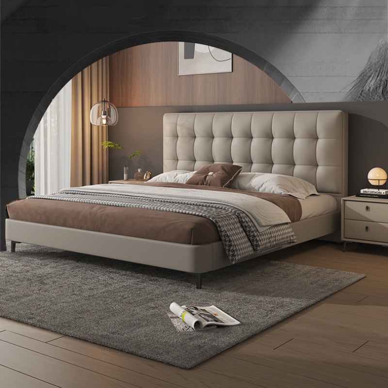 Cream white leather bed