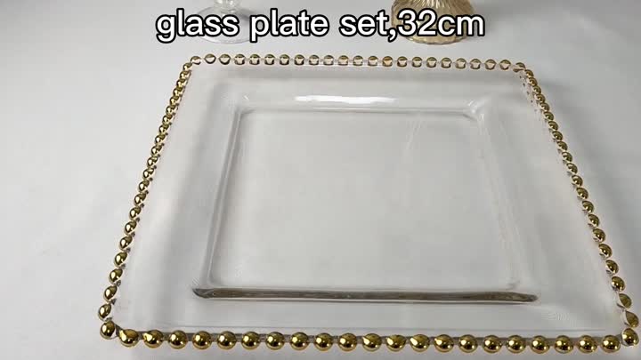 Square Gold Rim Transparent Glass Charger Plate