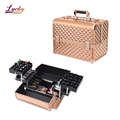Rose Gold Professional Makeup Case with Six Trays and Shoulder Strap1