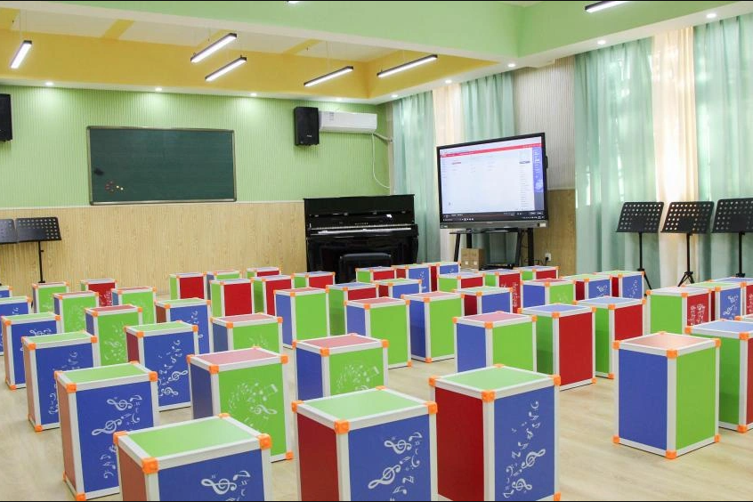 Music Classroom with Colorful Stools