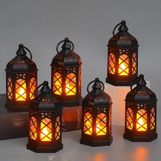 Lámpara de viento hexagonal retro mini hexagonal con luz LED blanca cálida1