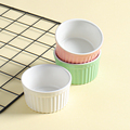 Ceramic Coloured Glaze Bakeware Cup Porcelain Microwave Safe Small Souffle Dishes Round Fluted Ramekins Set1