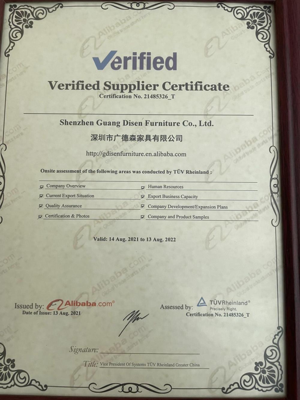 Verified supplier certificate