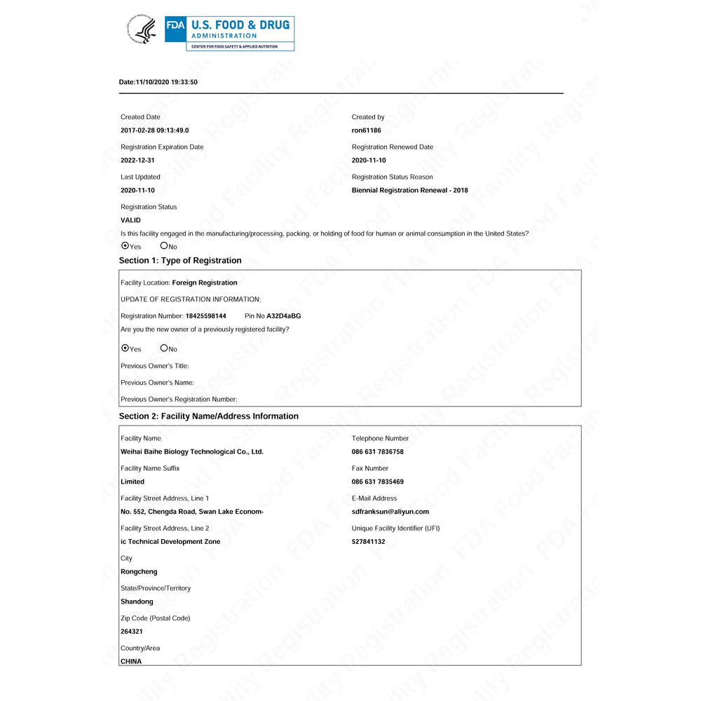 USFDA registration