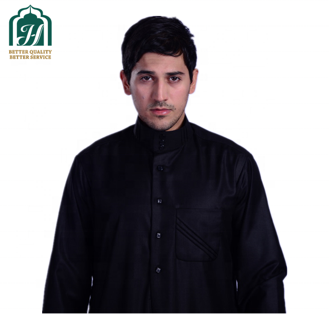 Uomini neri a colore solido all&#39;ingrosso Abaya Jubah Baju Koko Mens Thawb Khamis Men Thobe1