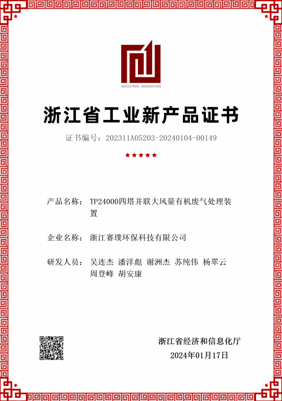 Zhejiang Province Industrial New Product Certificate