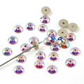 QIAOQIAO Quality Crystal Round AB/Clear Golden Base Sew on Rhinestones for Wedding Dress Accessories1