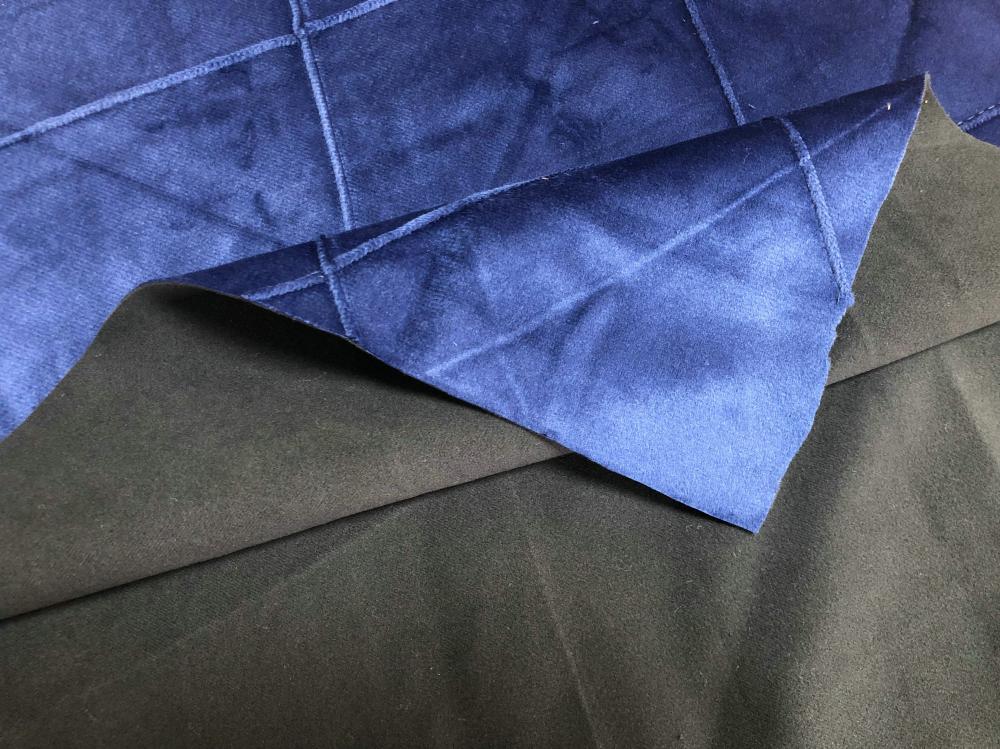 Navy Blue Plaid Velvet Fabric Back