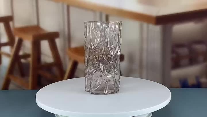 Tree pattern embossed transparent glass vase for flowers